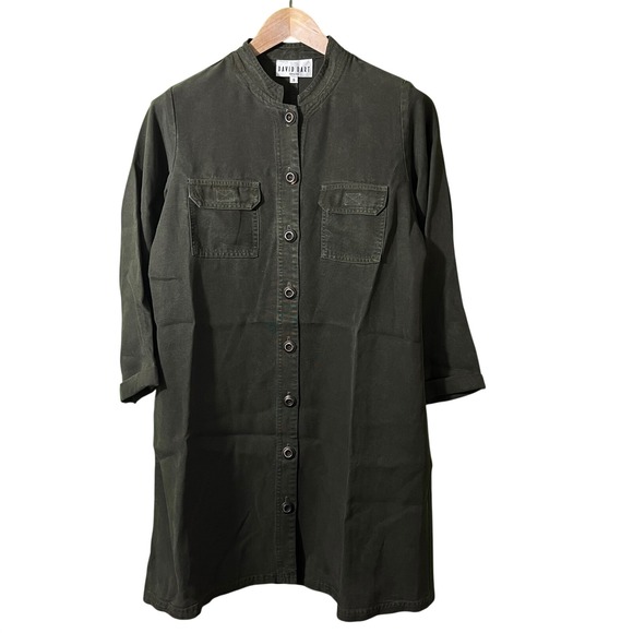 David Dart Dresses & Skirts - DAVID DART Olive Green Vtg‎ Button Front Dress Size S Mandarin Collar Utility